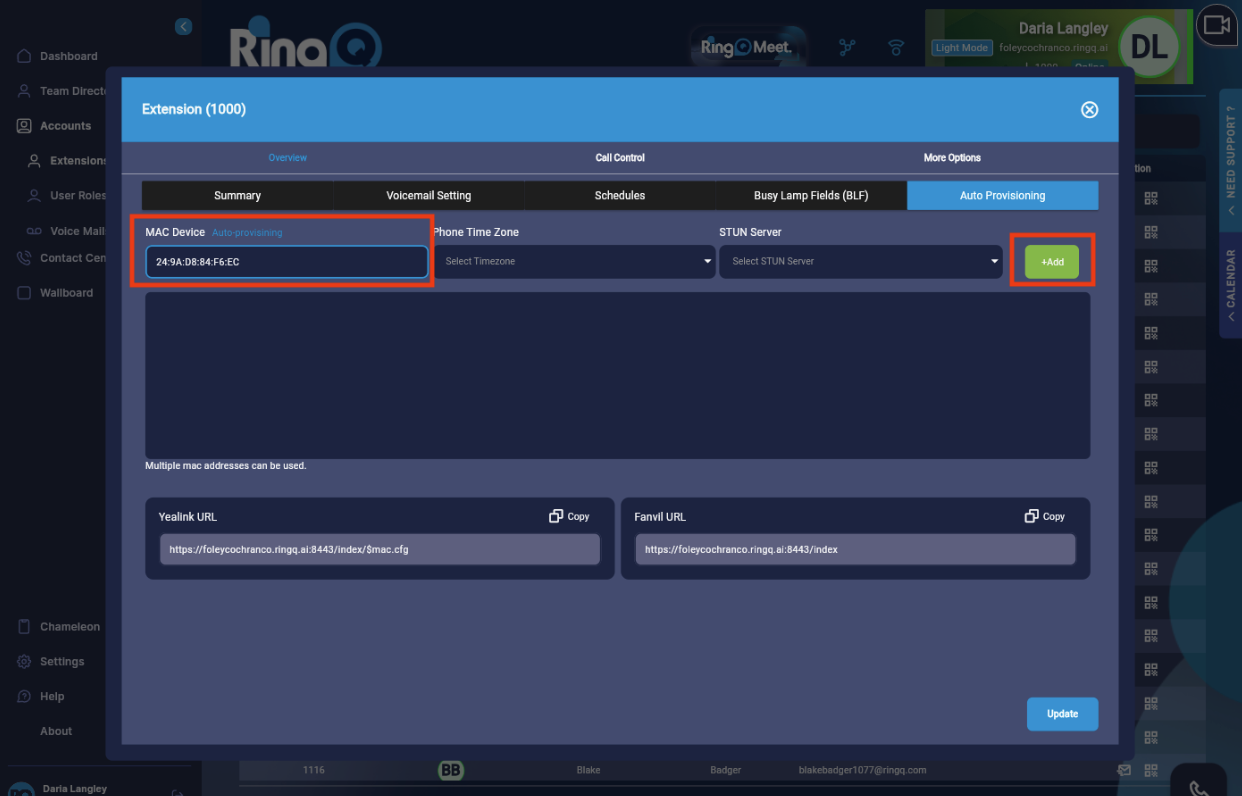Enter MAC address into the RingQ platform